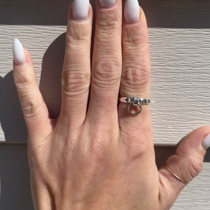 Door Knocker Pyramid Ring - Sterling Silver & 10k Gold