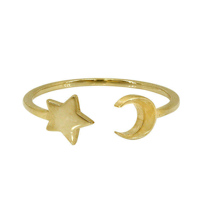 10k Solid Gold Star & Crescent Ring - Size 7