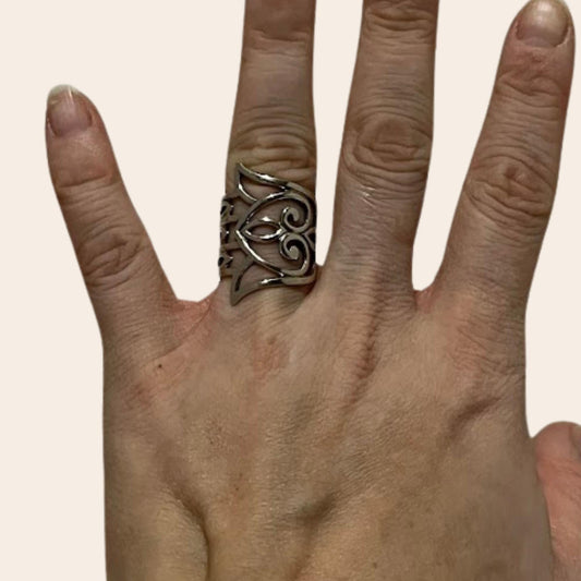 Vintage Sterling Silver Hamsa Ring | Openwork Hand Design | Symbolic Statement Ring | Size 6.5