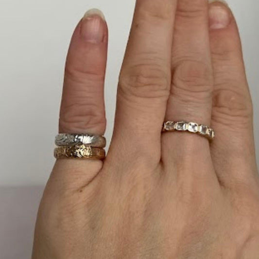 Vintage-Inspired Floral Pinky Ring Set - 14K Gold & Sterling Silver (Size 3) Studio Made