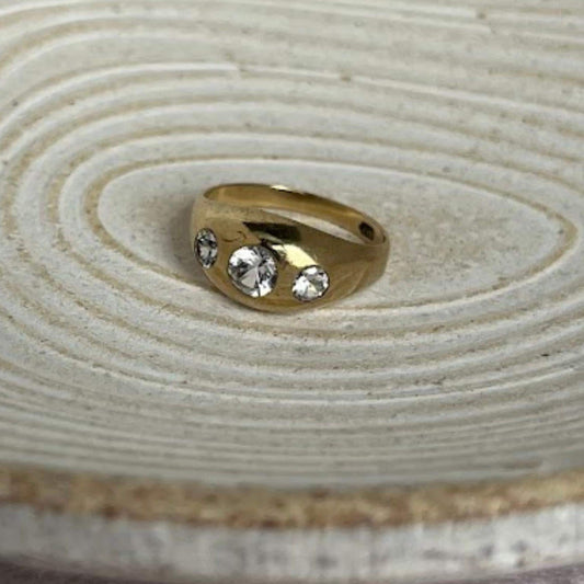 Vintage 8K Gold CZ Accent Ring (Size 54 / US 7) - Made in Germany