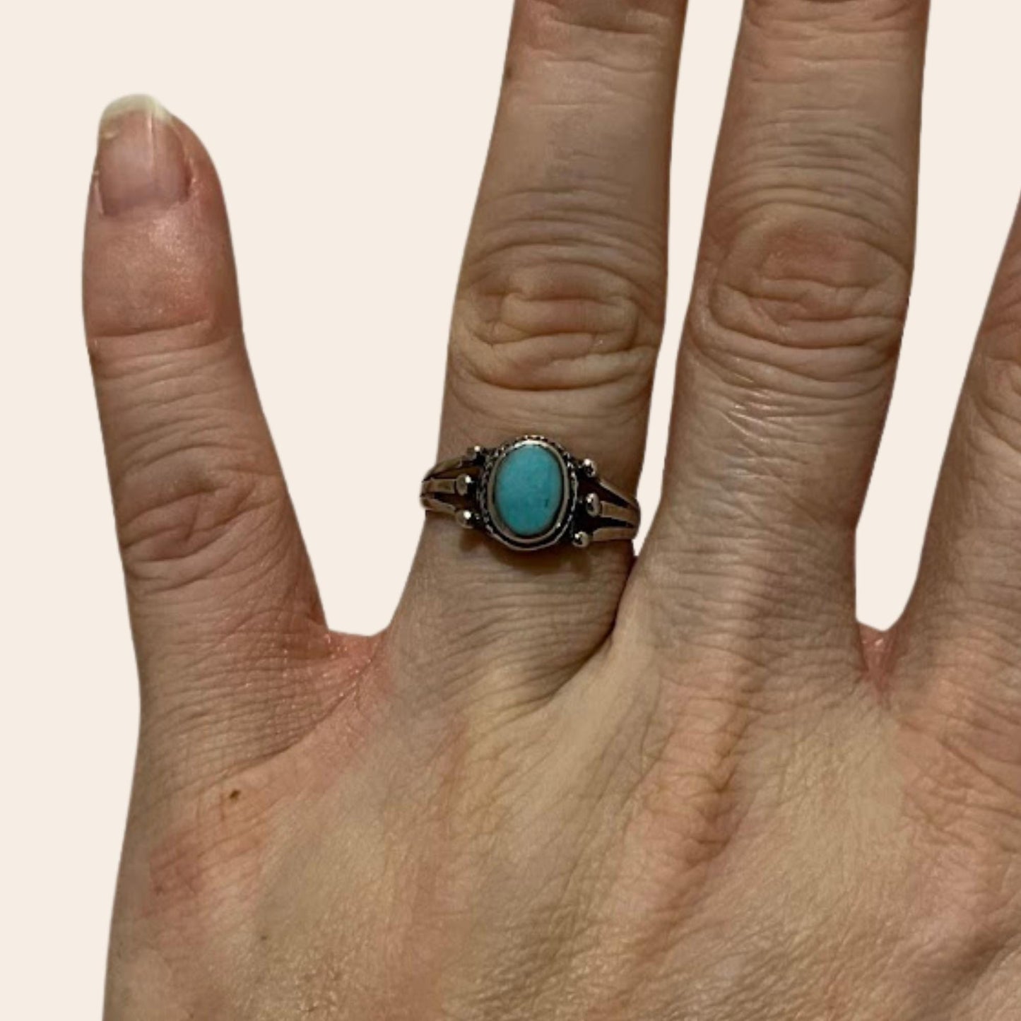 Vintage 1990s Sterling Silver Turquoise Ring | Split Shank | Size 6.5