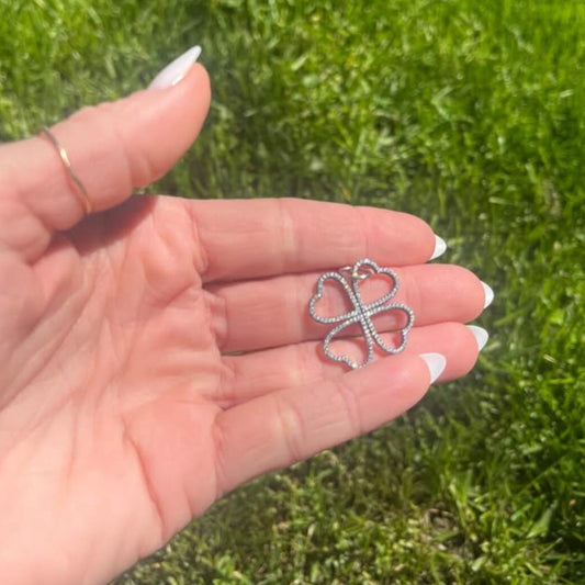 Vintage 925 Sterling Silver + CZ Shamrock Pendant