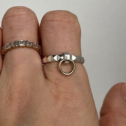 Sterling Silver 925 Pyramid Band Ring with Solid 14K Gold Hoop (Size 9) Studio Made