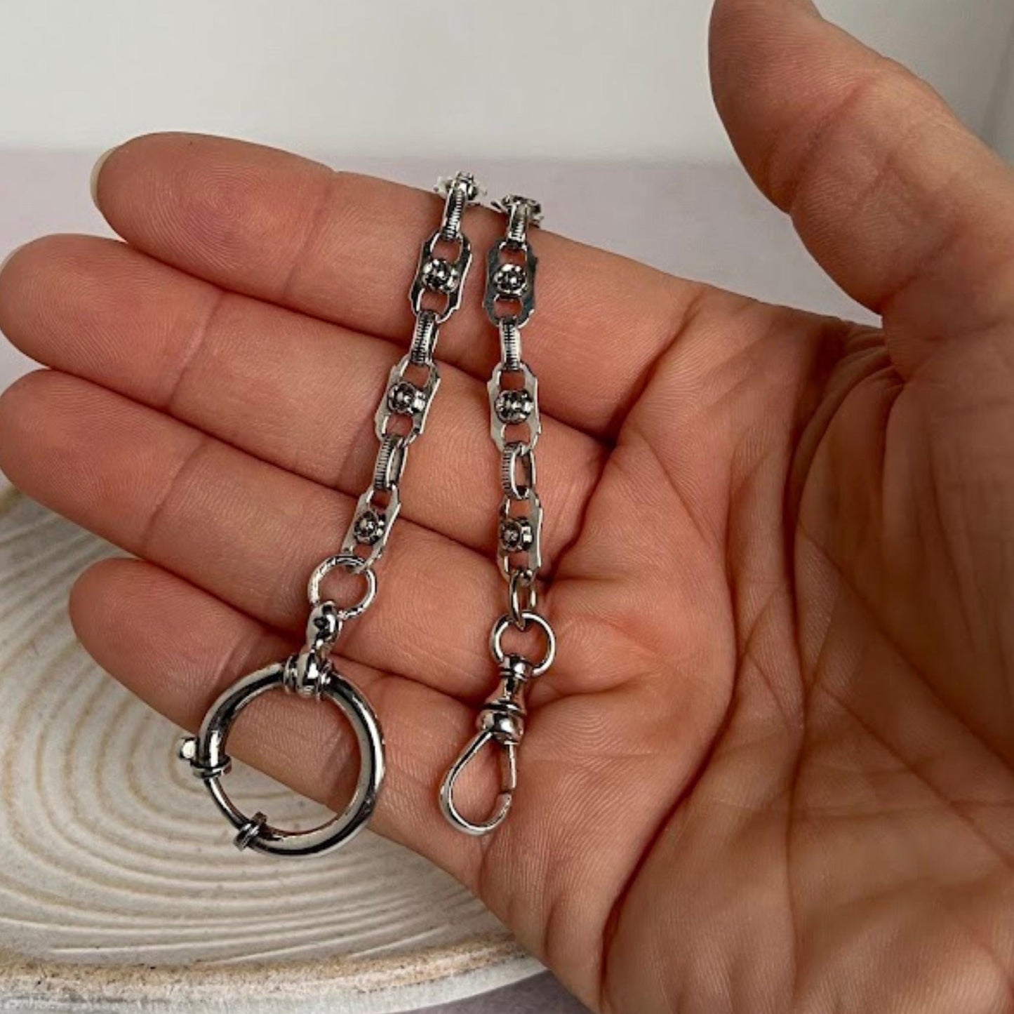 Vintage British Sterling Silver Pocket Watch Chain 14.5" – 15.4g