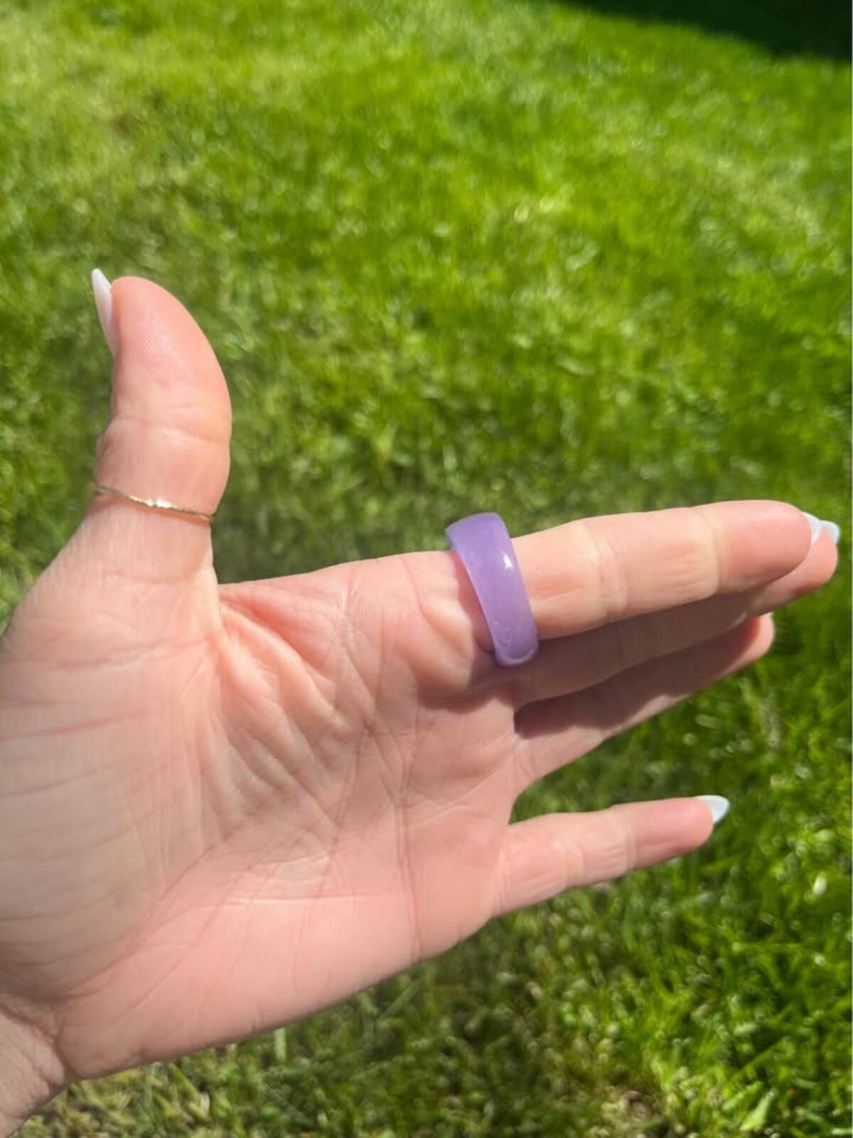 14k Gold, Purple Jade & Amethyst Ring - Size 10