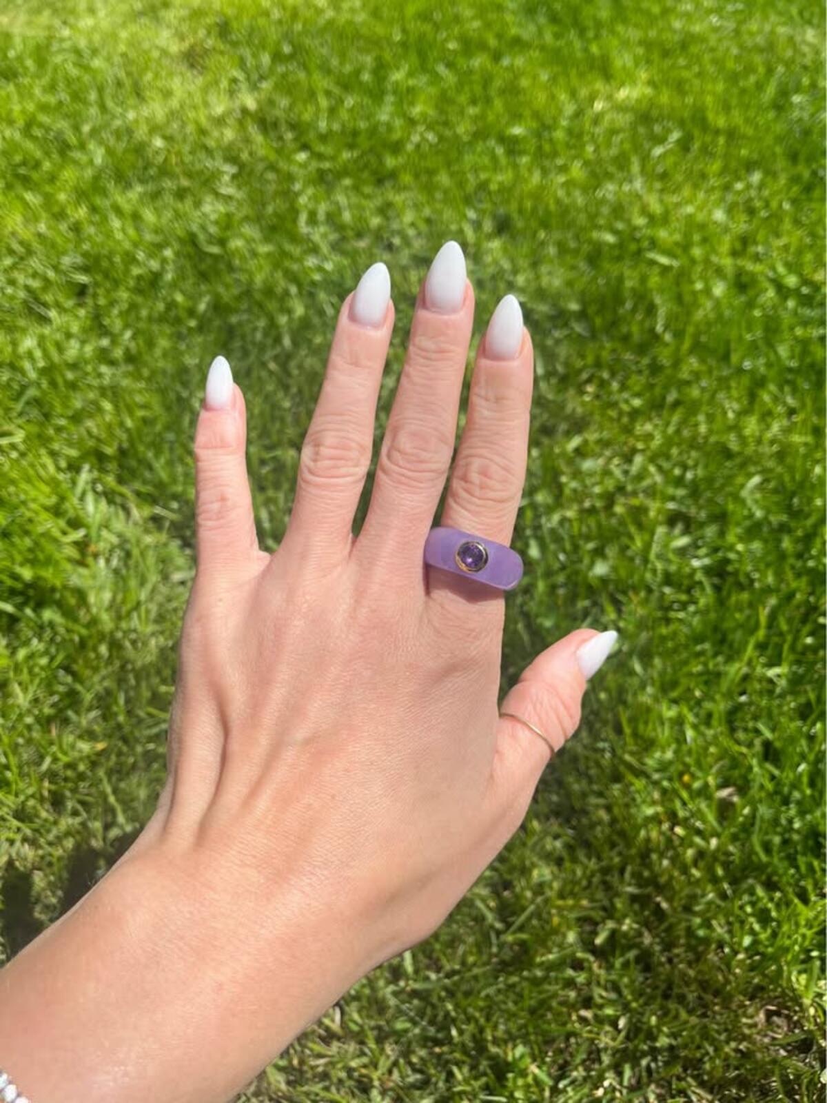 14k Gold, Purple Jade & Amethyst Ring - Size 10