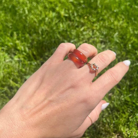 Natural Carnelian Rings - Set of 2 - Size 6 & 7.5