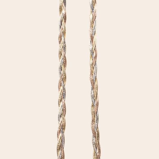 Vintage Italian 10K Tri-Color Braided Herringbone Chain - 18” - 4.12g