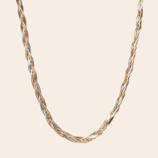 Vintage Italian 10K Tri-Color Braided Herringbone Chain - 18” - 4.12g